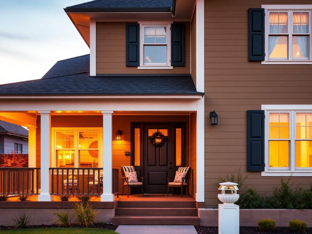 Warm front porch of a Kingdom Connection Solution home at golden hour